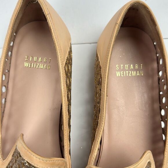 NWOB Stuart Weitzman County Glitter Espadrille Flat Sand Gold US 10 - Picture 13 of 16